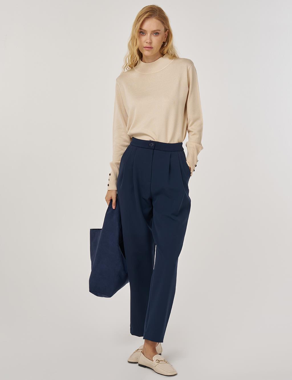 Double-Pleated Trousers in Dark Navy