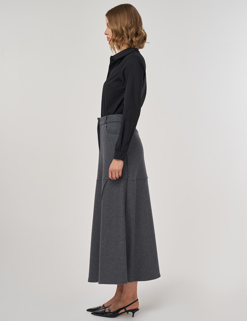 Parça Dikişli Keçe Etek Füme 