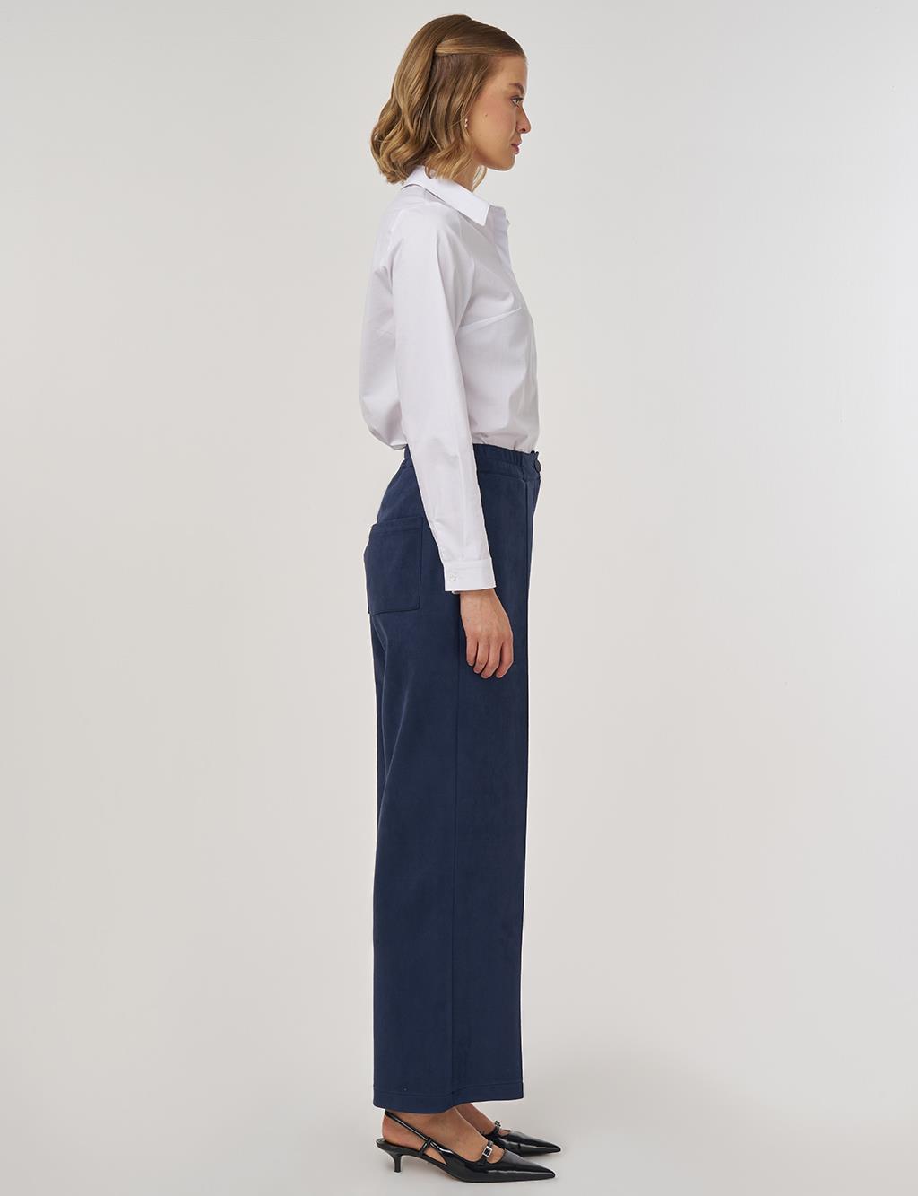 Topstitch Suede Trousers in Dark Navy