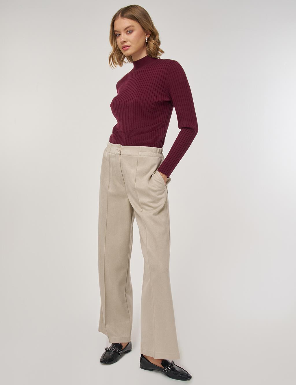 Topstitch Suede Trousers in Stone
