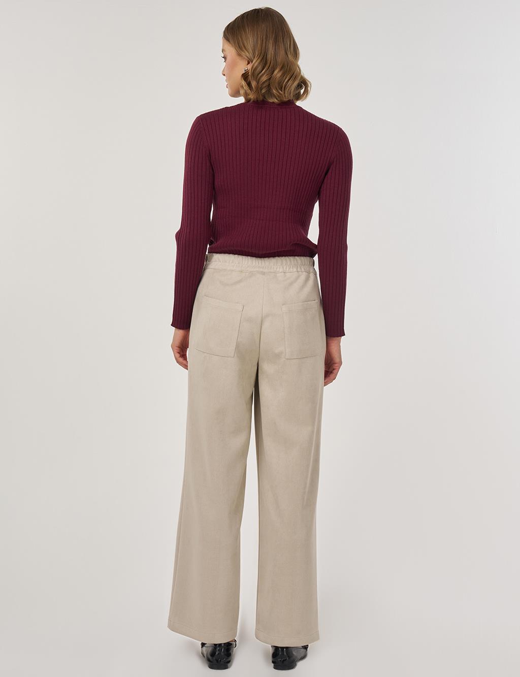 Topstitch Suede Trousers in Stone