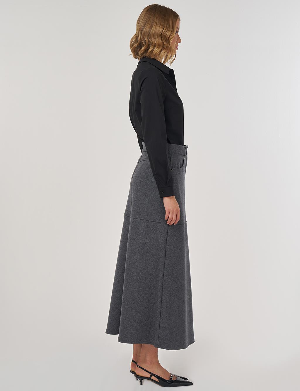 Parça Dikişli Keçe Etek Füme 