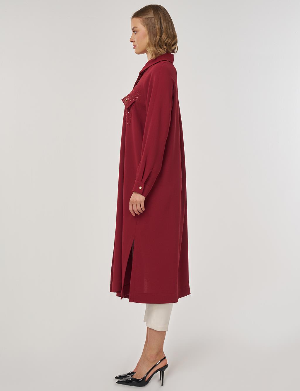 Hotfix Baskılı Uzun Tunik Tibet Kırmızısı