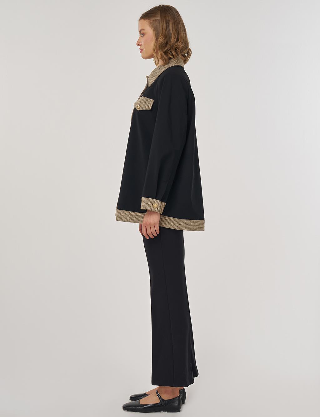 Shiny Button-Up Jacket in Black