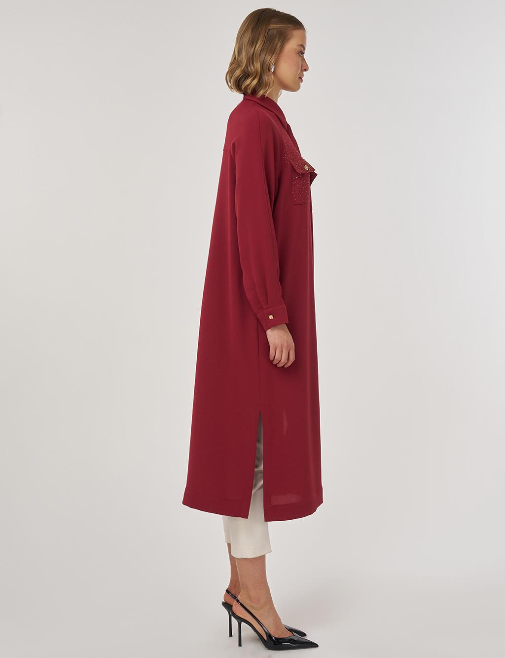 Hotfix Baskılı Uzun Tunik Tibet Kırmızısı