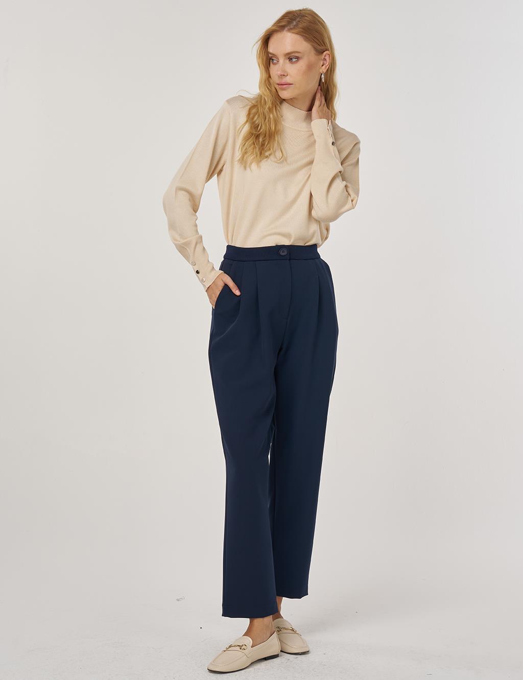 Double-Pleated Trousers in Dark Navy