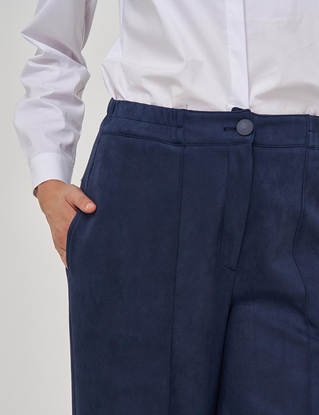 Topstitch Suede Trousers in Dark Navy