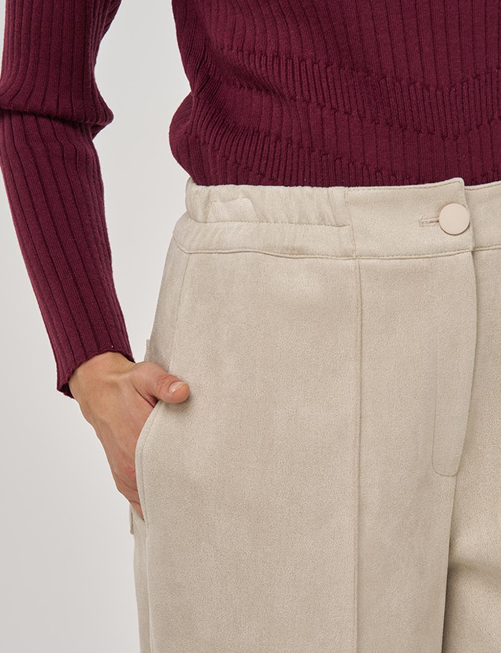 Topstitch Suede Trousers in Stone