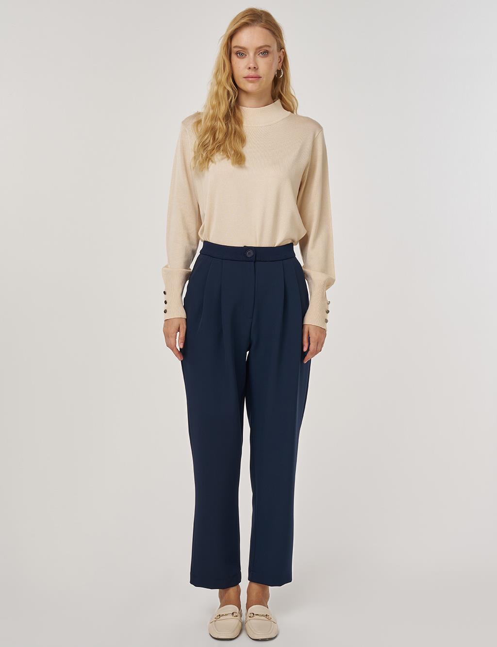 Double-Pleated Trousers in Dark Navy