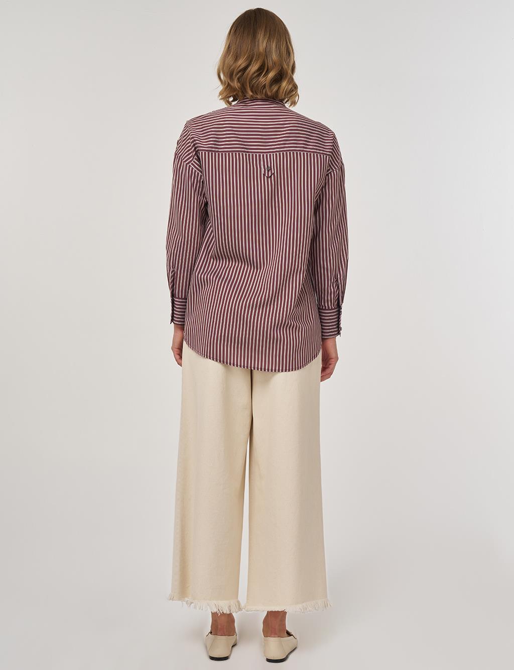 İşleme Detaylı Viskon Tunik Koyu Bordo 