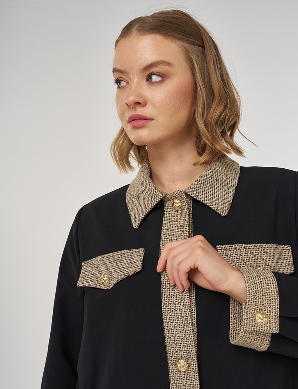 Shiny Button-Up Jacket in Black