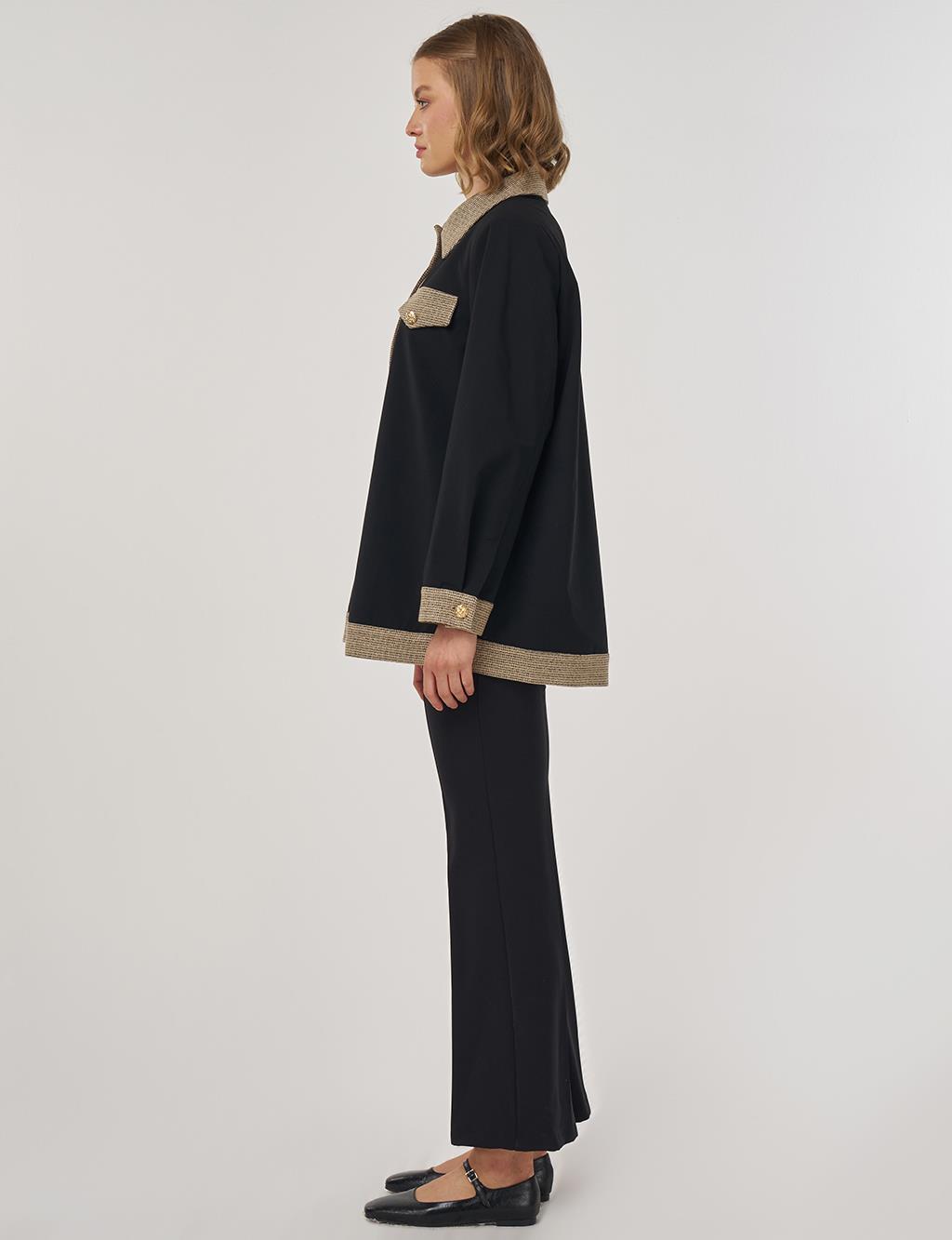 Shiny Button-Up Jacket in Black