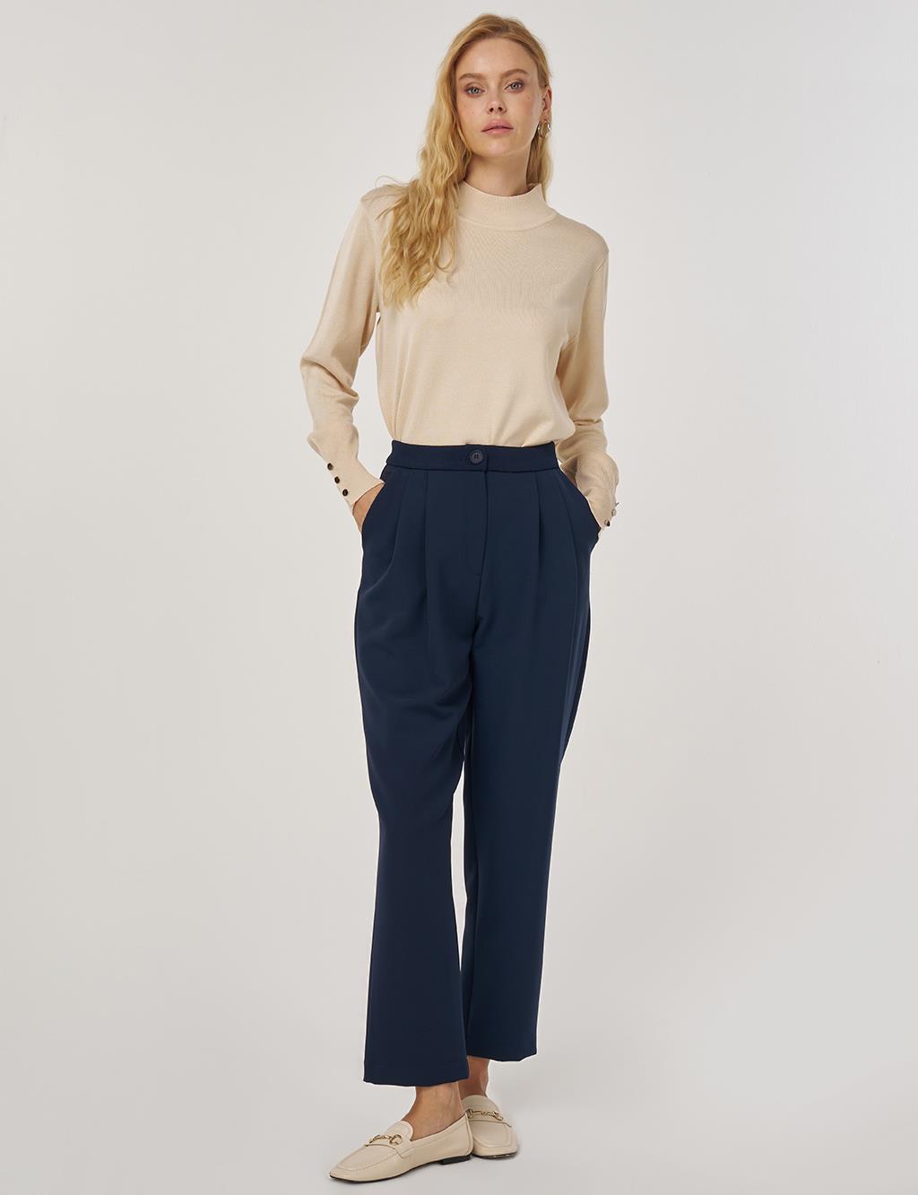 Double-Pleated Trousers in Dark Navy