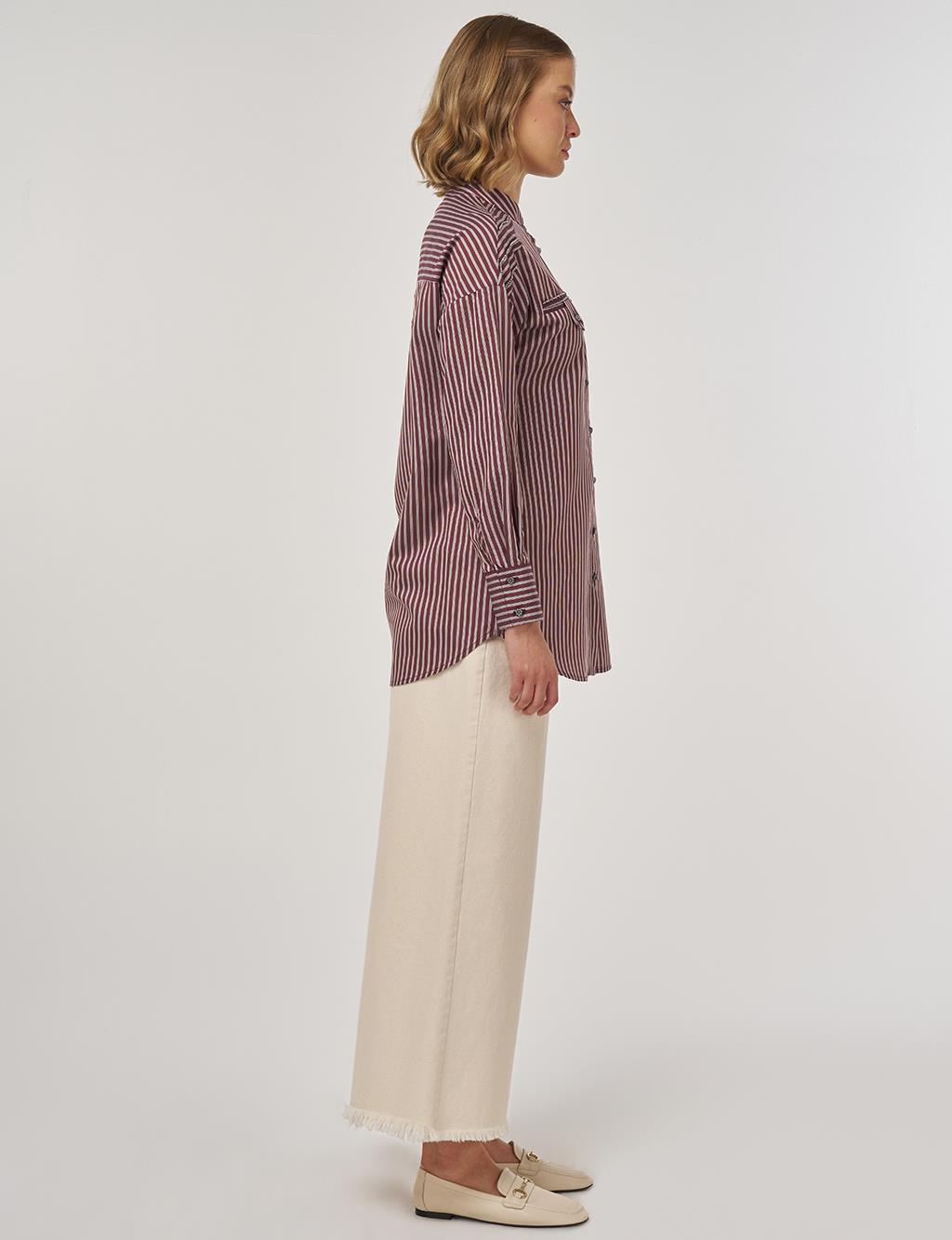 İşleme Detaylı Viskon Tunik Koyu Bordo 