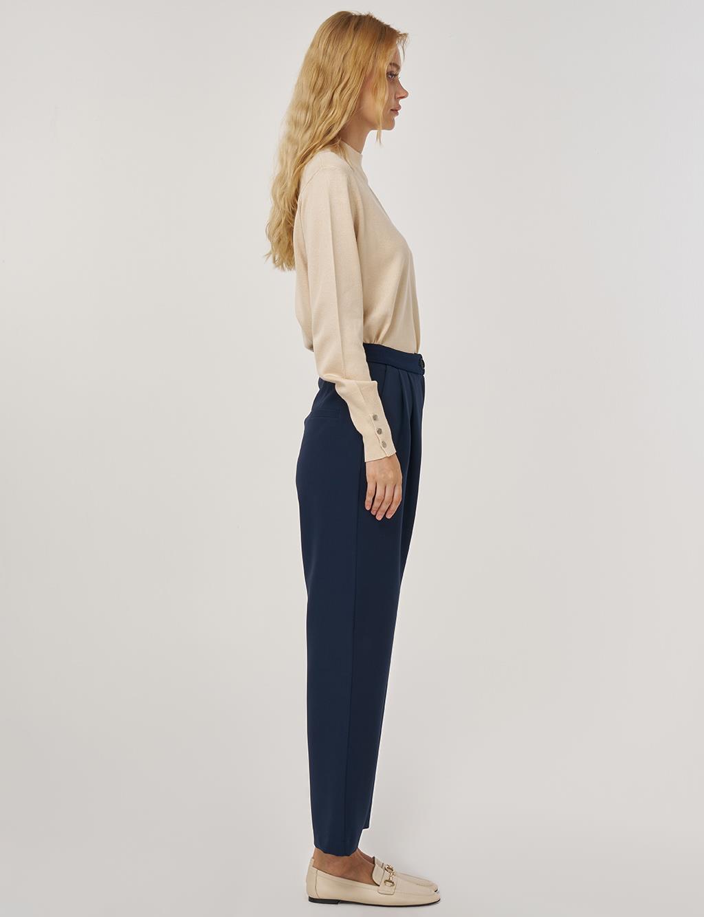 Double-Pleated Trousers in Dark Navy