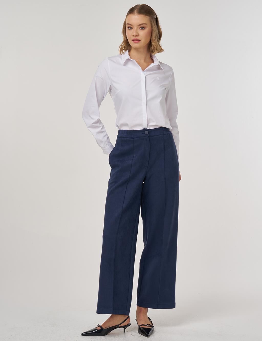 Topstitch Suede Trousers in Dark Navy