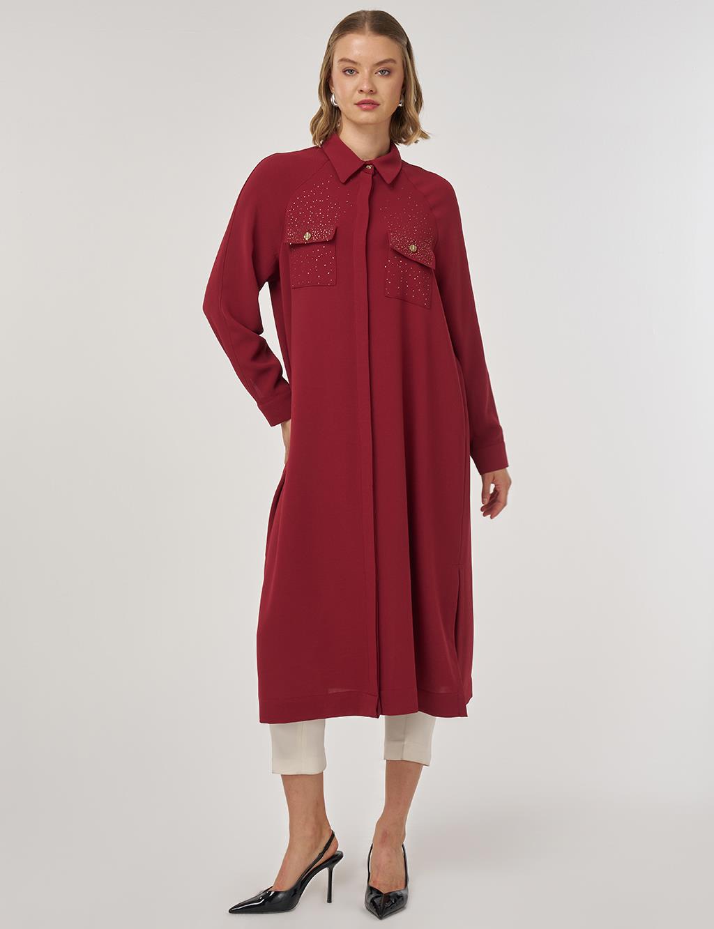 Hotfix Baskılı Uzun Tunik Tibet Kırmızısı