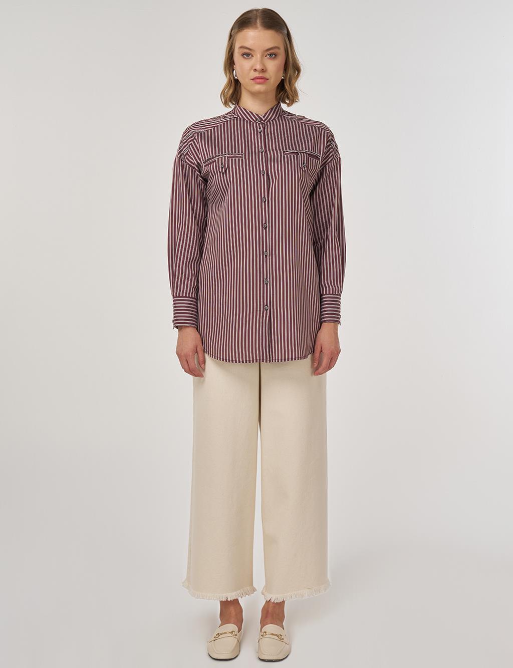 İşleme Detaylı Viskon Tunik Koyu Bordo 