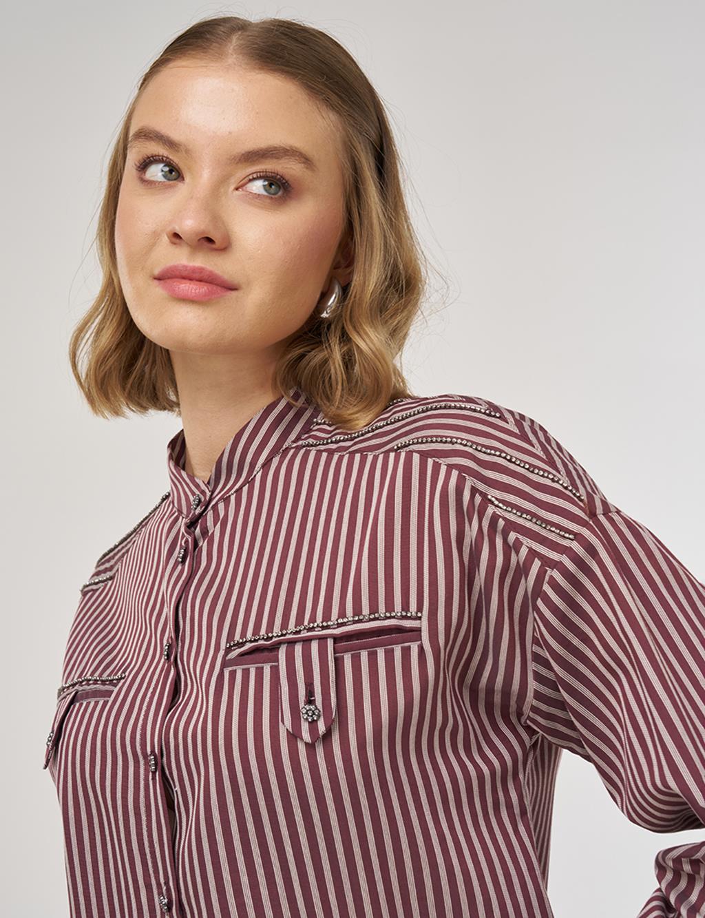 İşleme Detaylı Viskon Tunik Koyu Bordo 