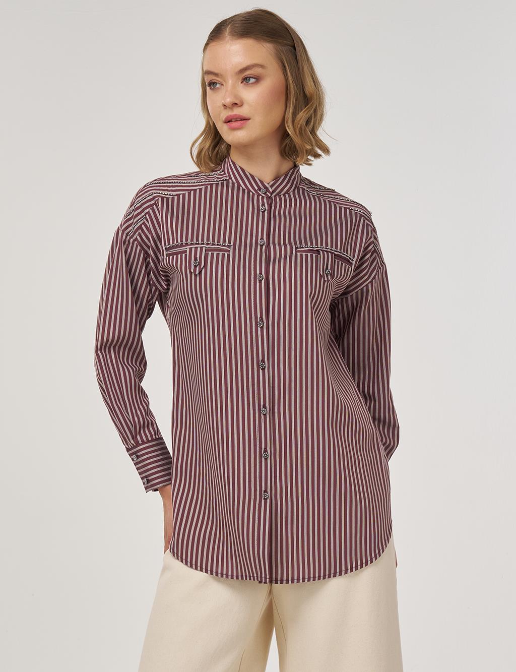 İşleme Detaylı Viskon Tunik Koyu Bordo 