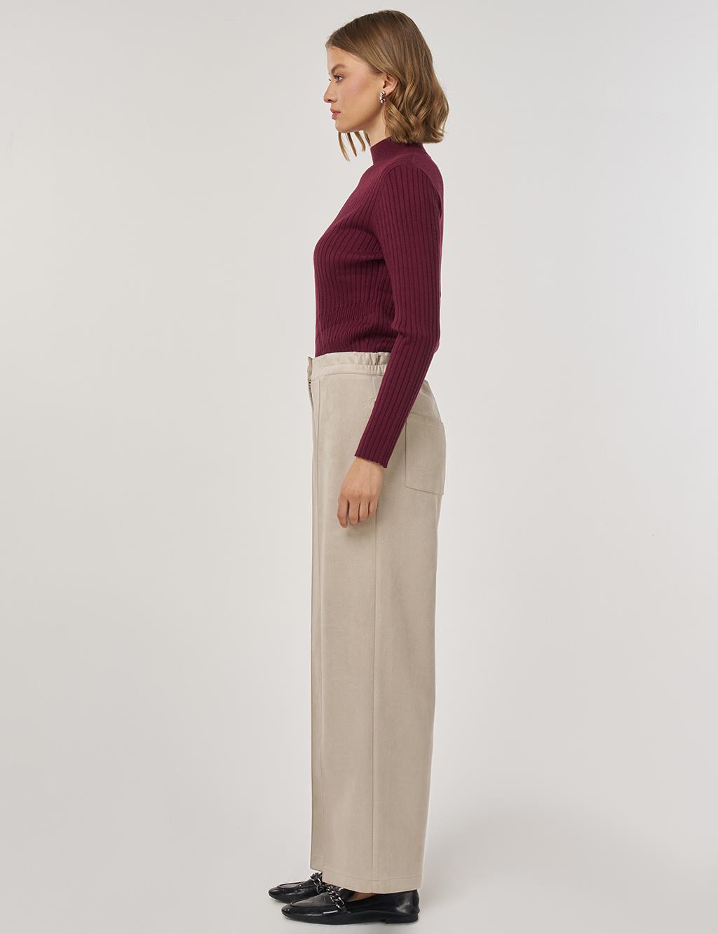 Topstitch Suede Trousers in Stone