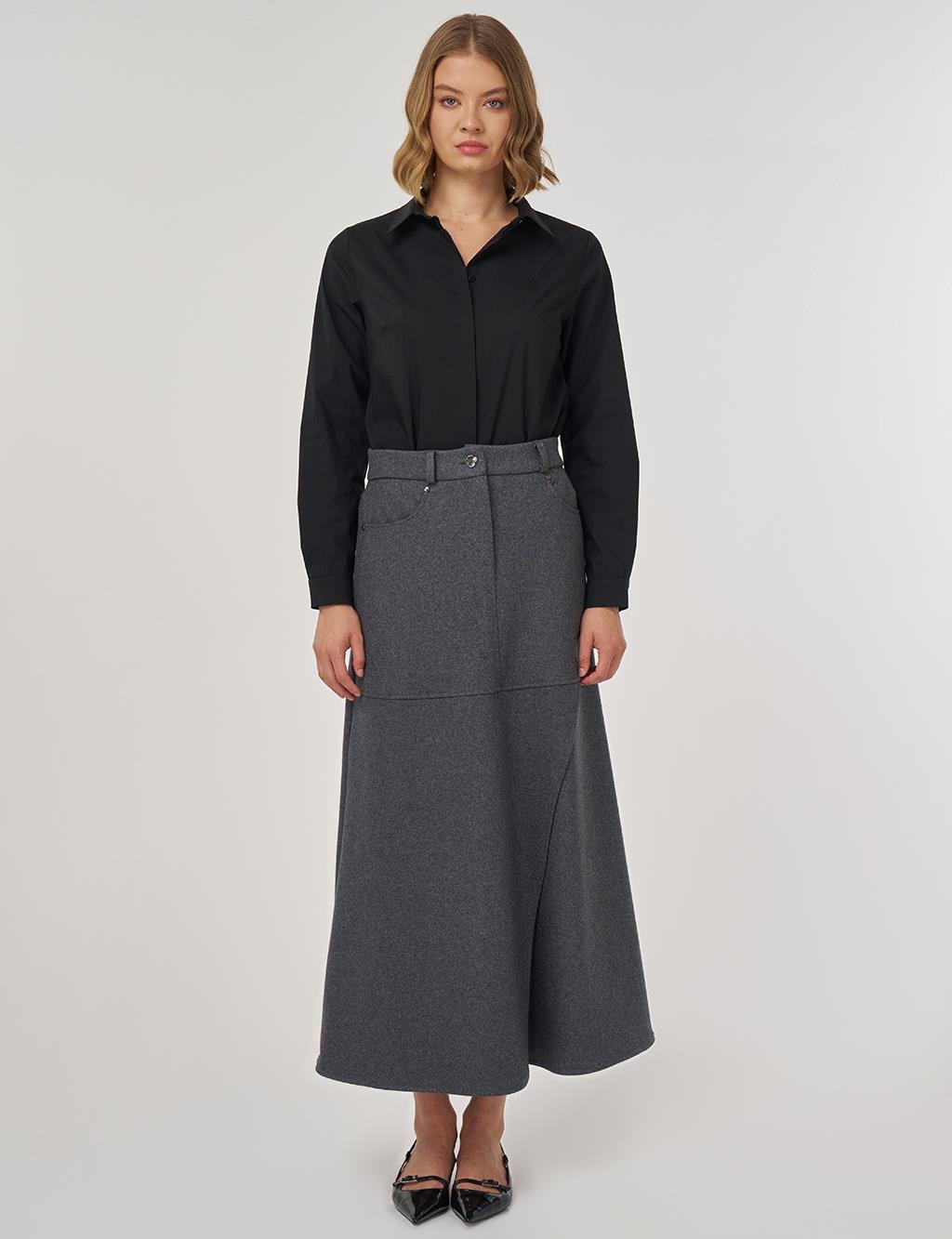 Parça Dikişli Keçe Etek Füme 