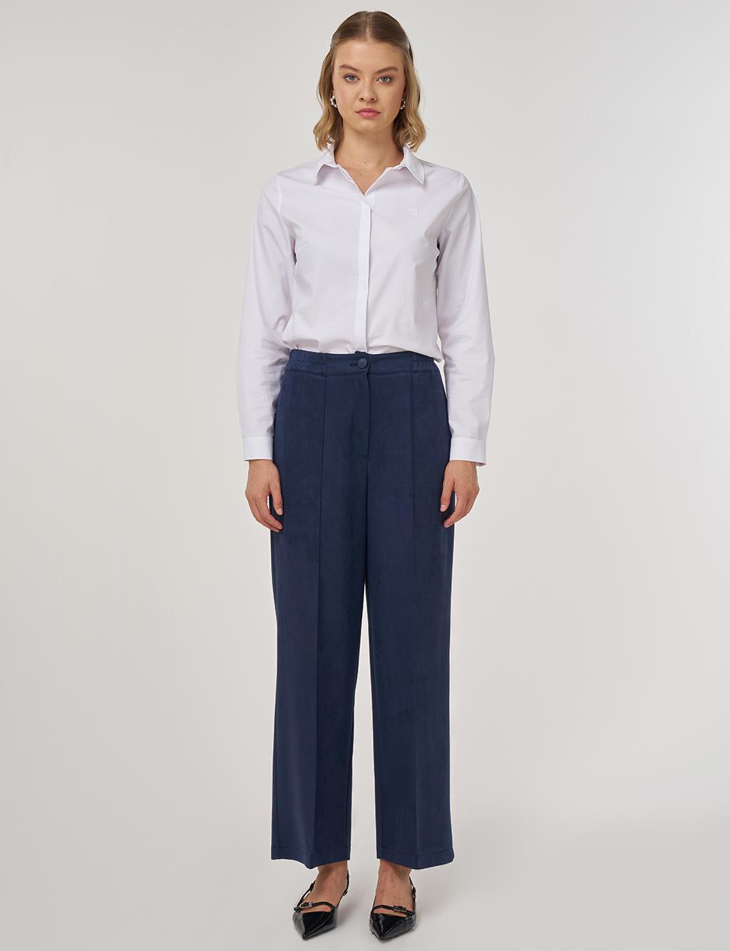 Topstitch Suede Trousers in Dark Navy