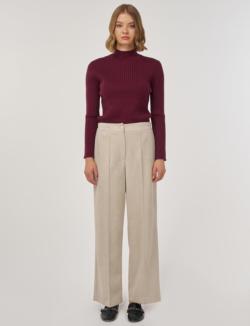 Topstitch Suede Trousers in Stone