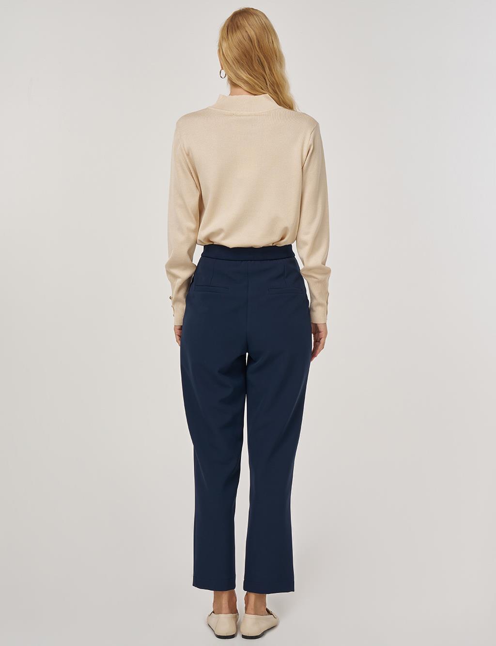 Double-Pleated Trousers in Dark Navy