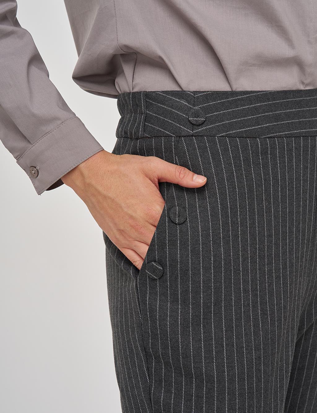 Çizgili Klasik Pantolon Füme 