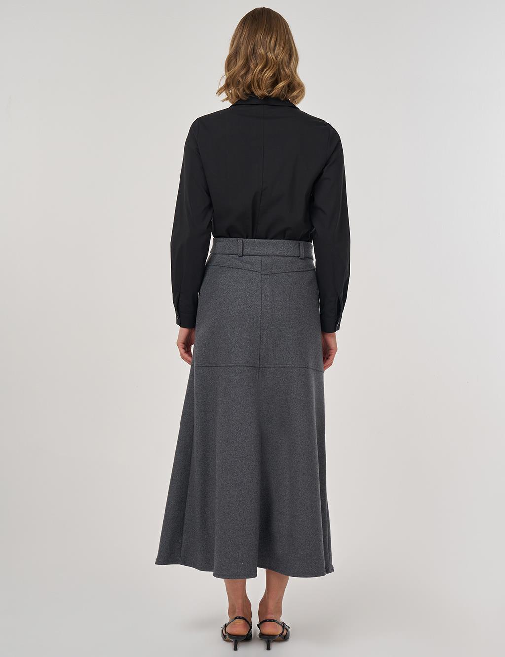 Parça Dikişli Keçe Etek Füme 