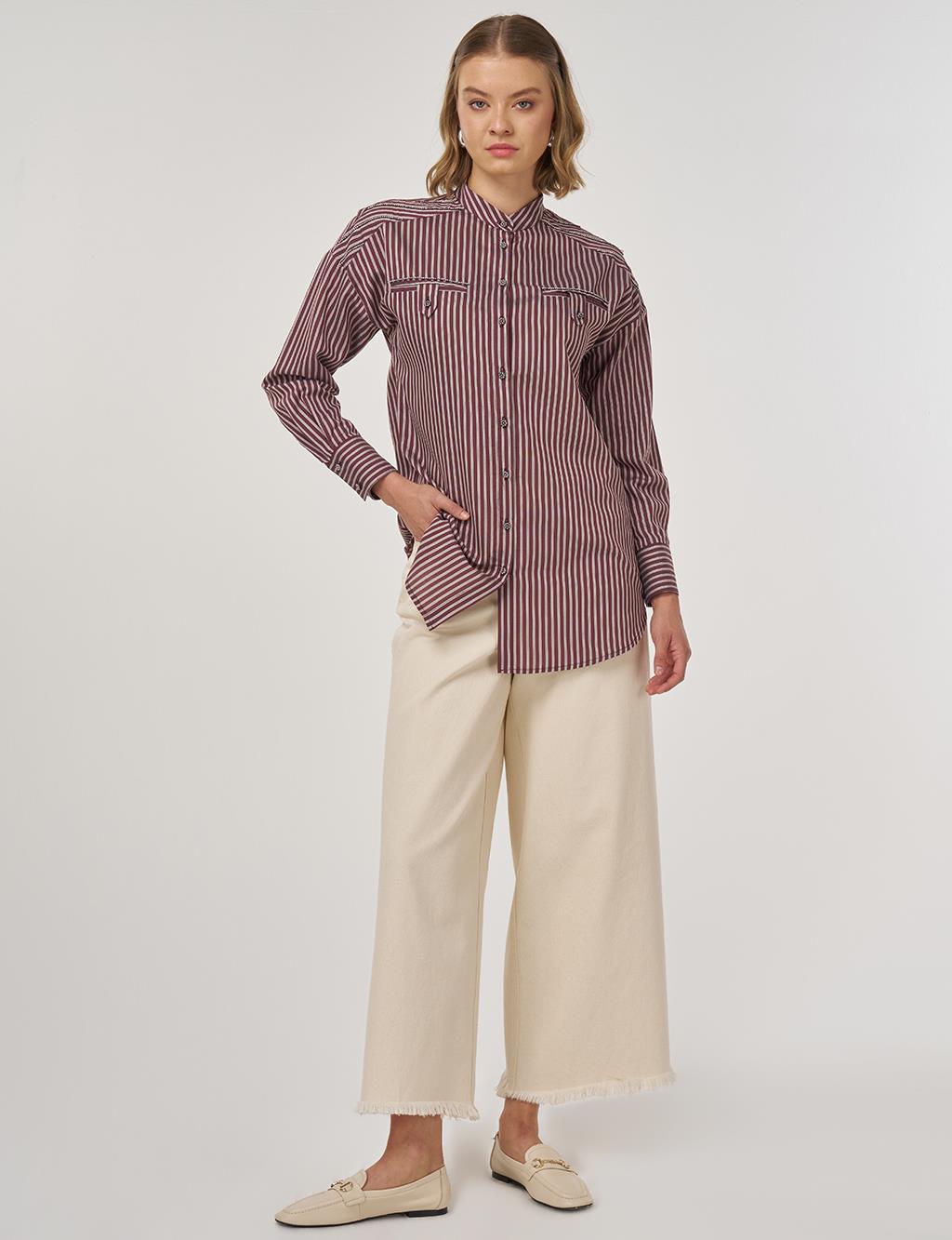 İşleme Detaylı Viskon Tunik Koyu Bordo 