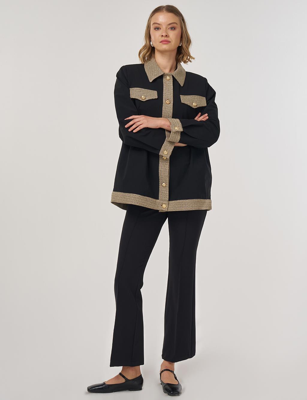 Shiny Button-Up Jacket in Black