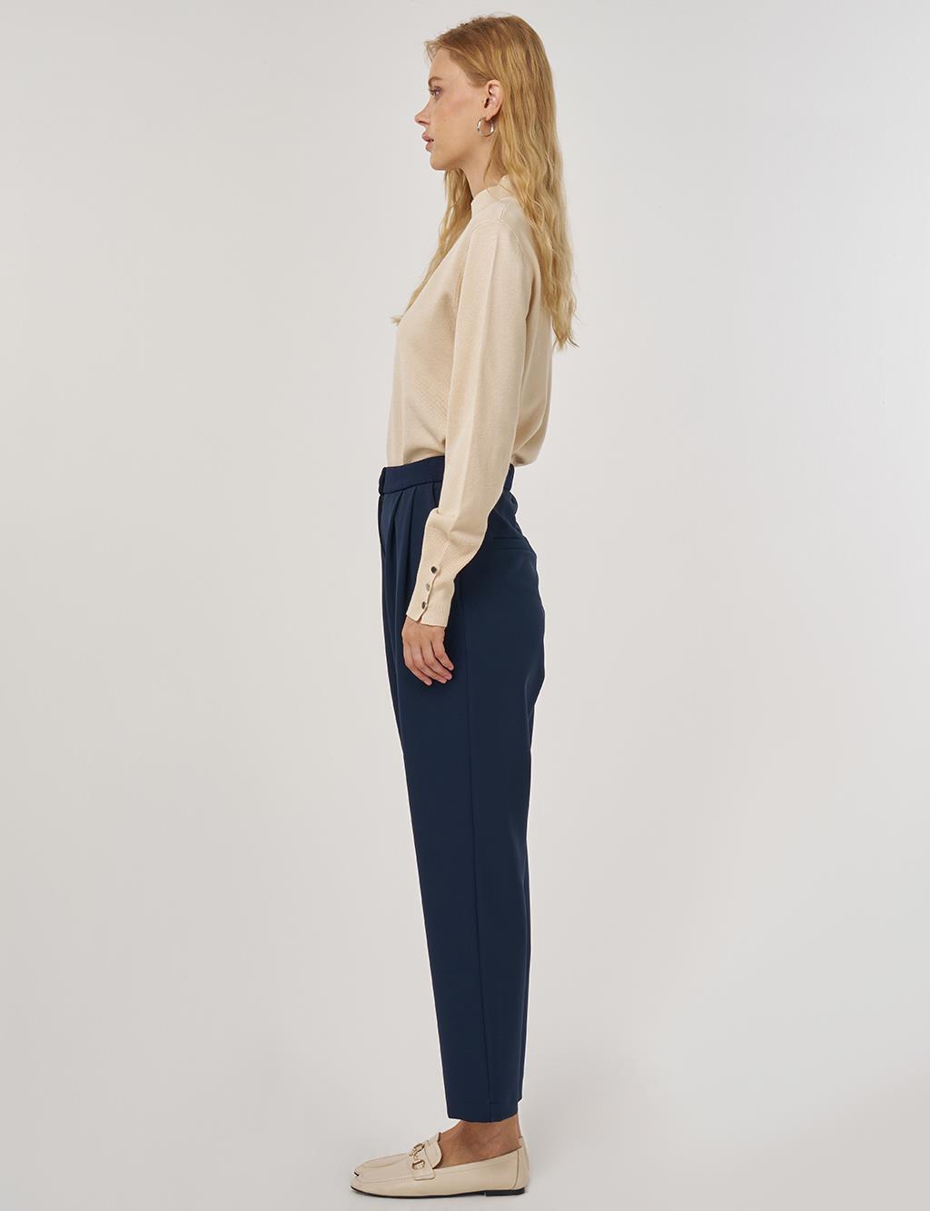 Double-Pleated Trousers in Dark Navy