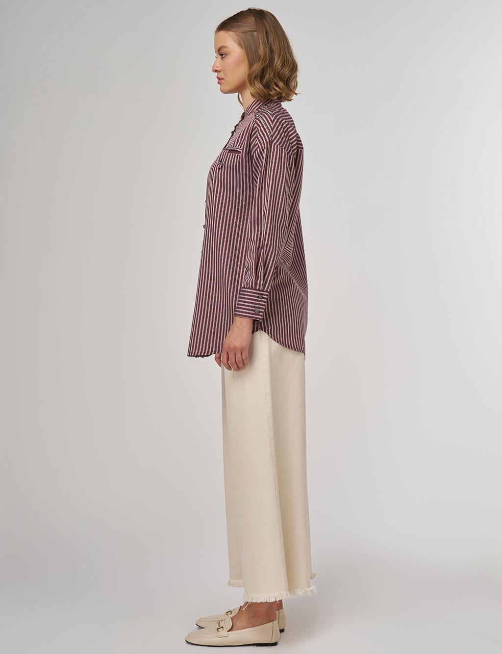 İşleme Detaylı Viskon Tunik Koyu Bordo 