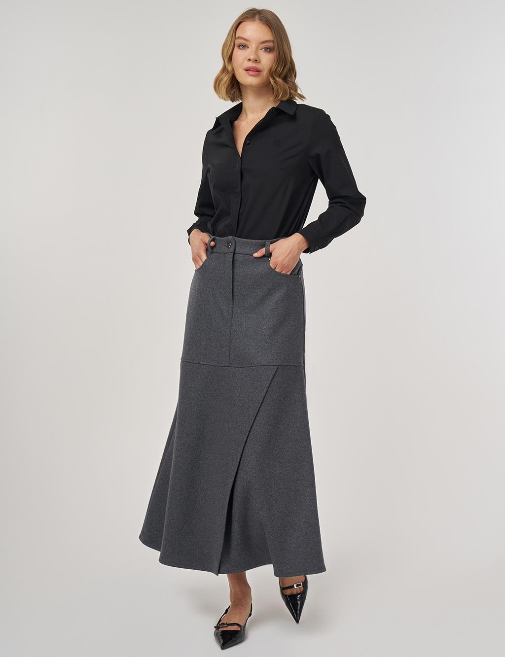 Parça Dikişli Keçe Etek Füme 