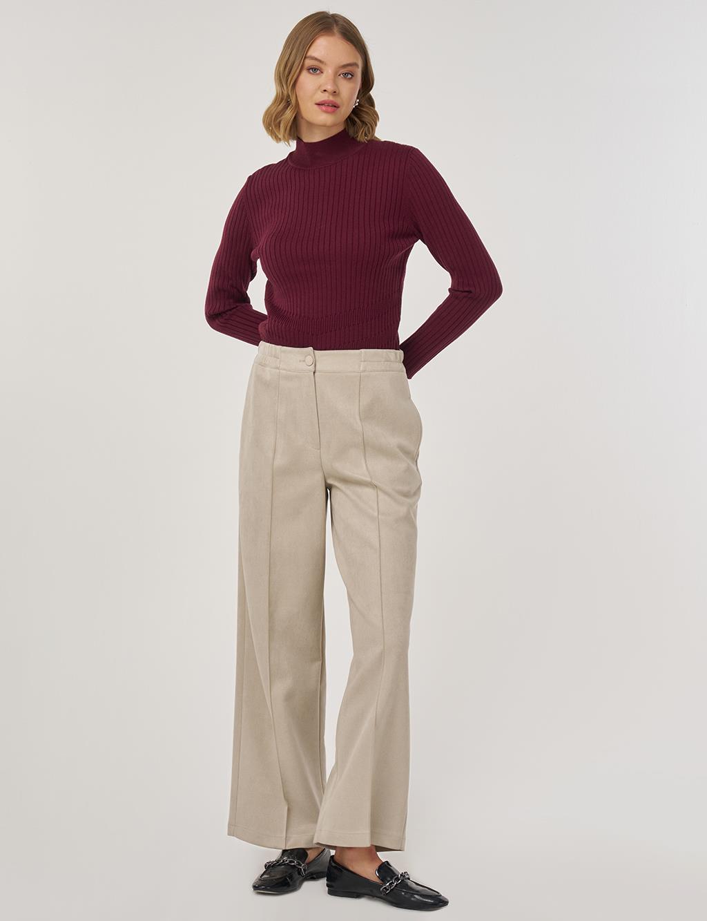 Topstitch Suede Trousers in Stone