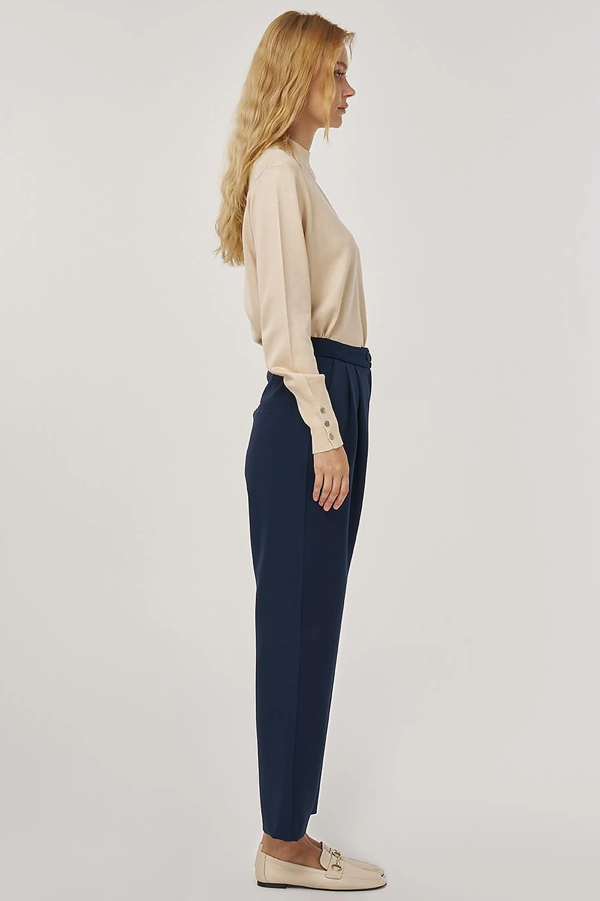 Double-Pleated Trousers in Dark Navy