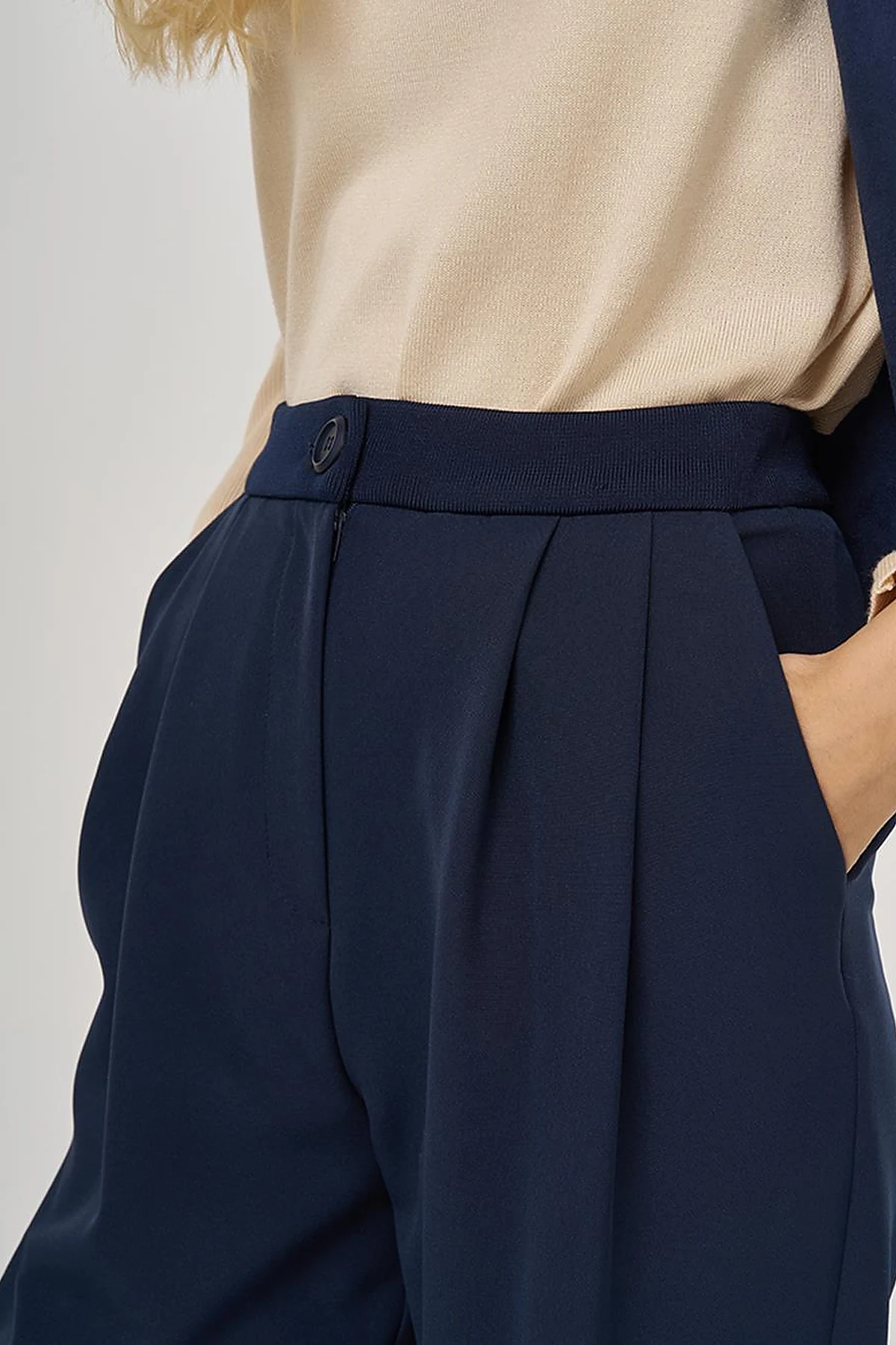 Double-Pleated Trousers in Dark Navy