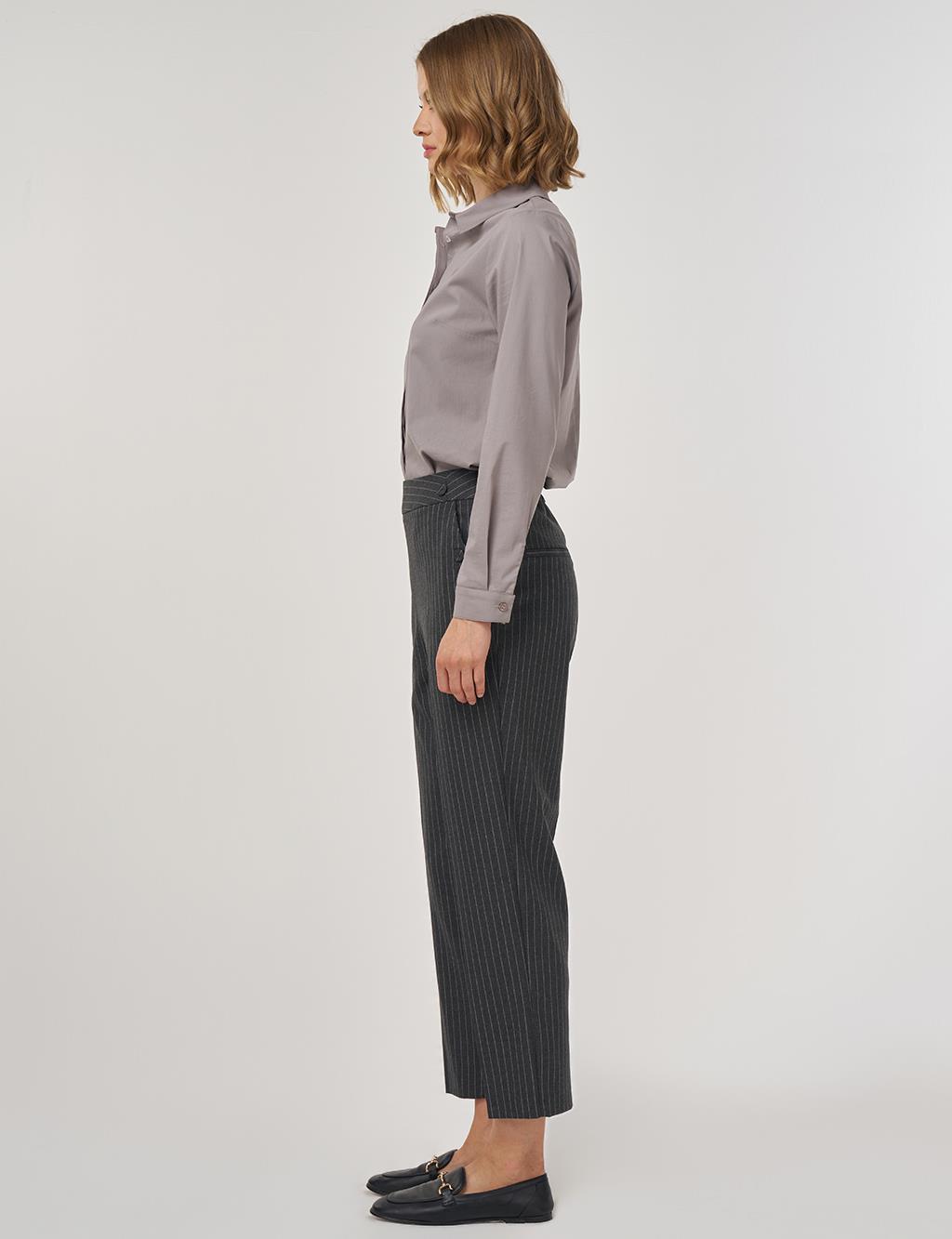 Çizgili Klasik Pantolon Füme 
