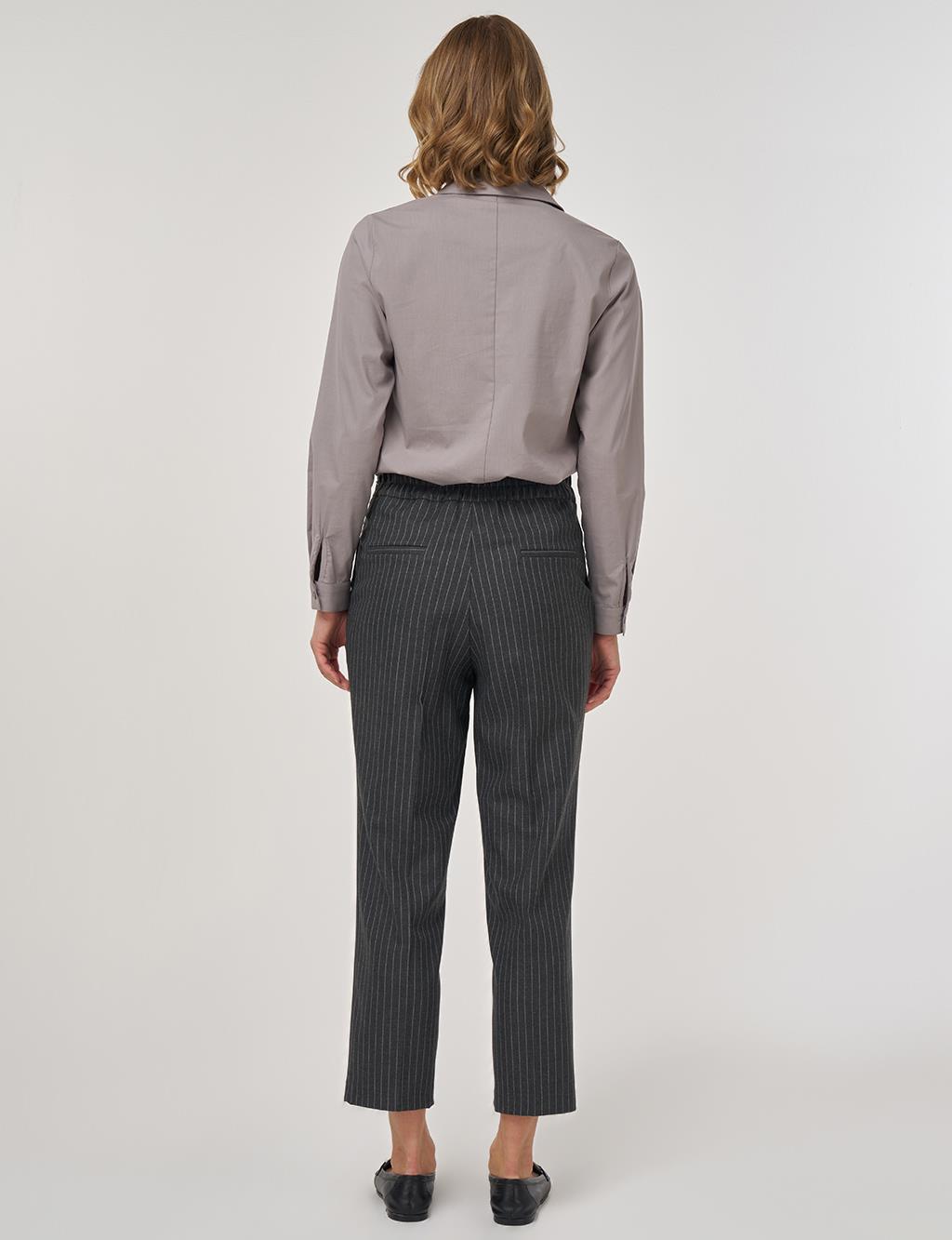 Çizgili Klasik Pantolon Füme 
