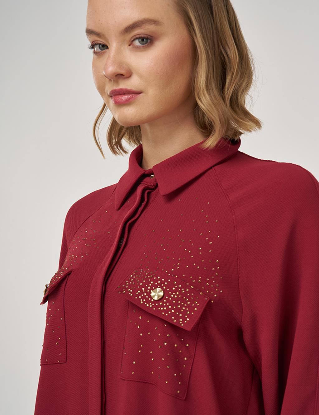 Hotfix Baskılı Uzun Tunik Tibet Kırmızısı