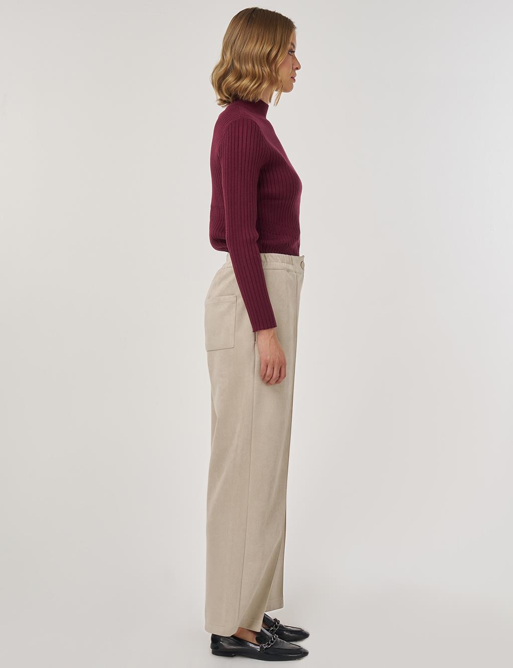 Topstitch Suede Trousers in Stone