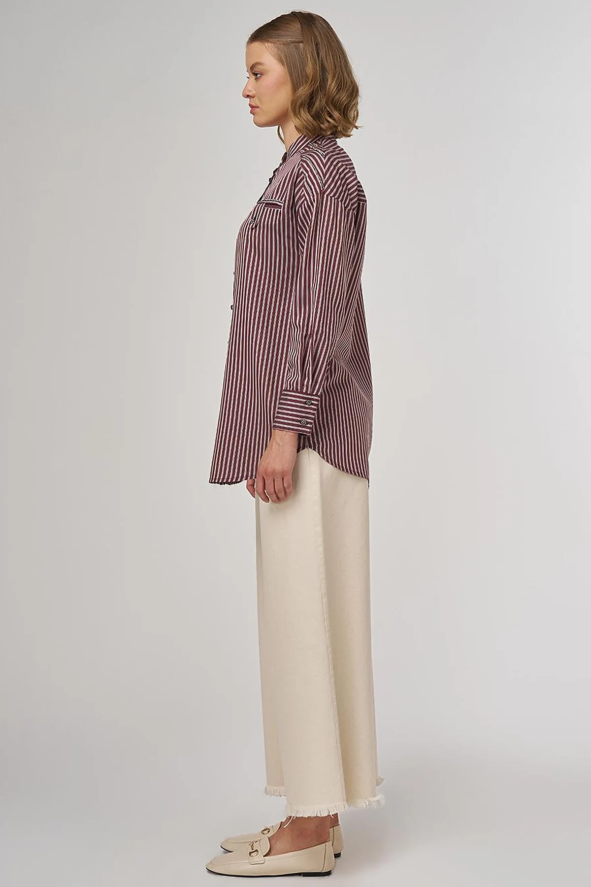Mandarin Collar Viscose Tunic Dark Burgundy
