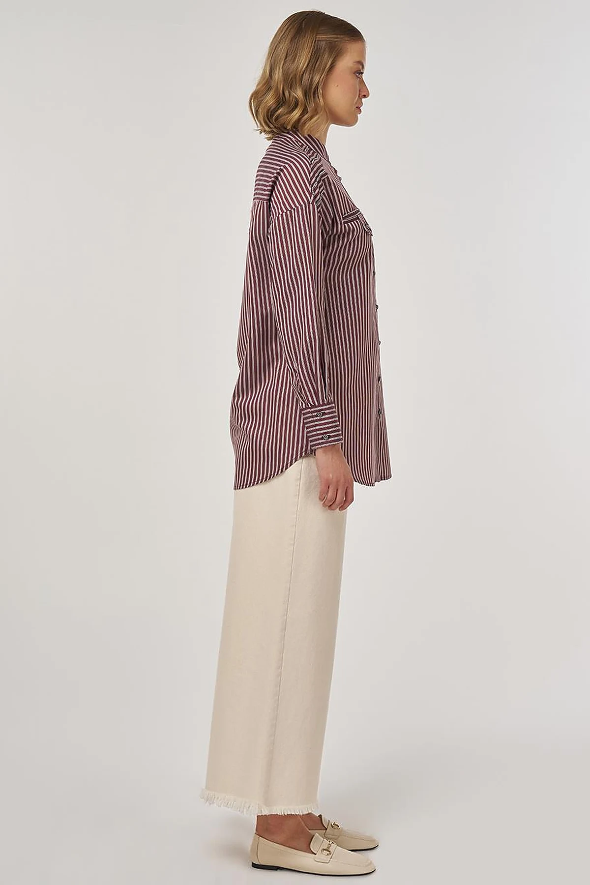 Mandarin Collar Viscose Tunic Dark Burgundy