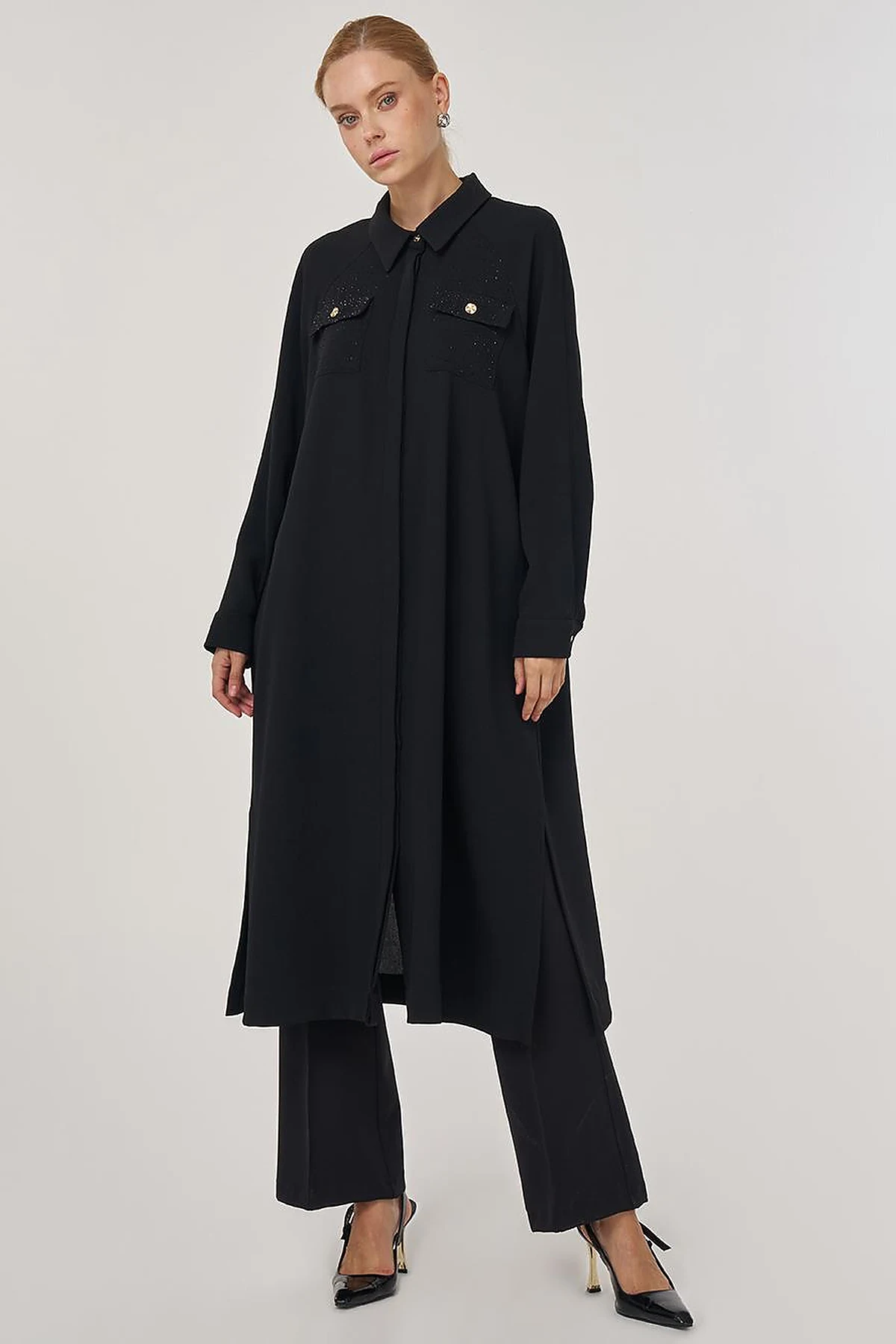 Hotfix Printed Long Tunic in Black