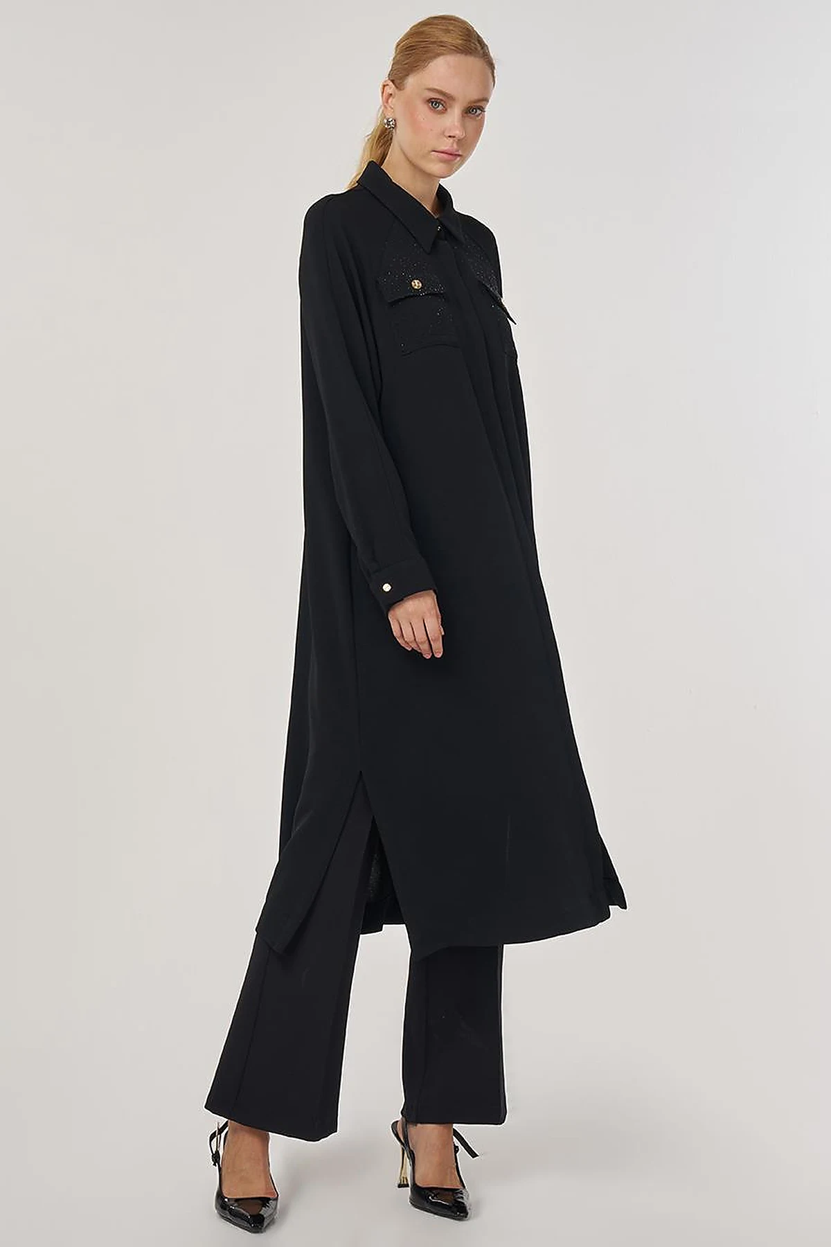 Hotfix Printed Long Tunic in Black