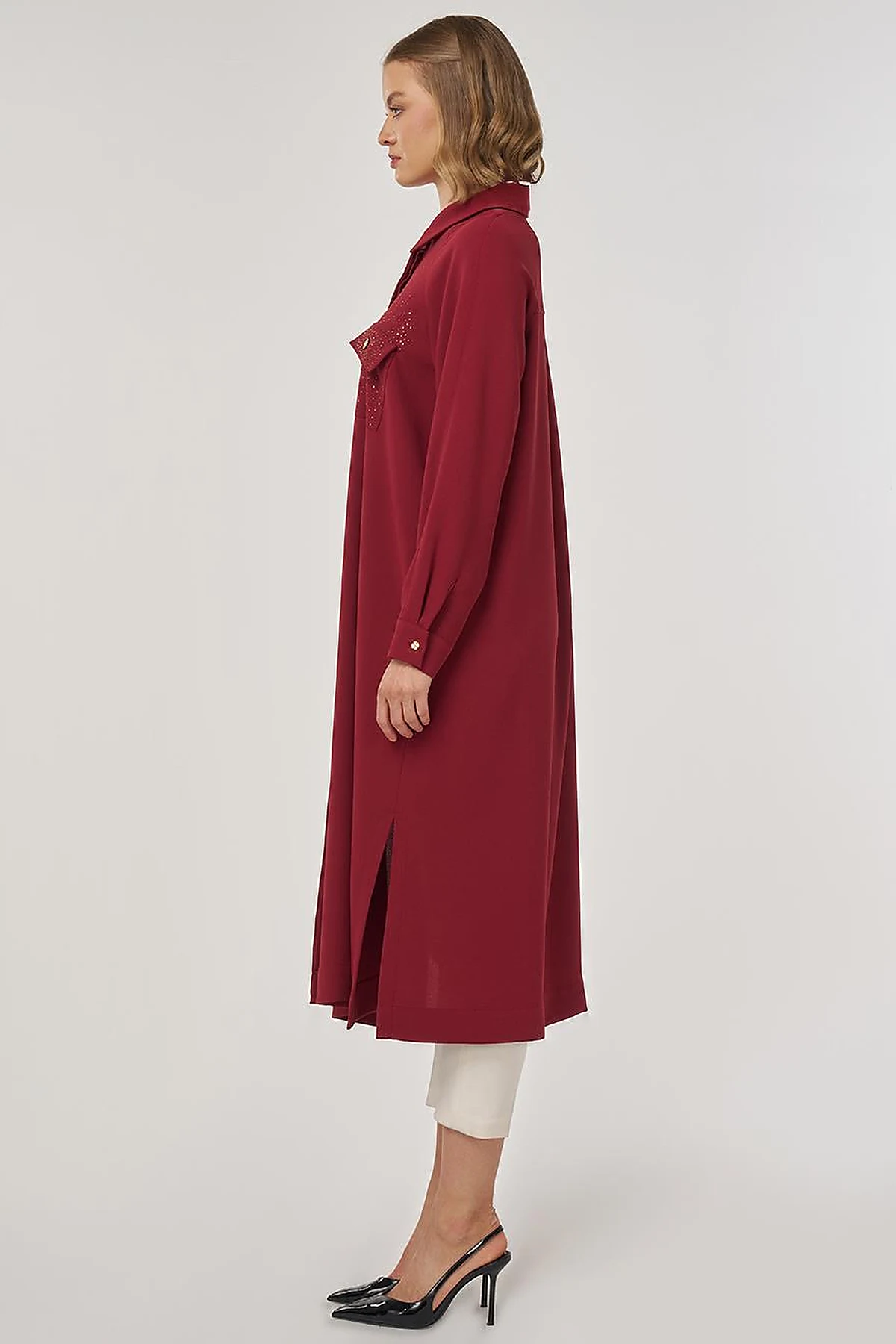 Hotfix Printed Long Tunic in Tibetan Red