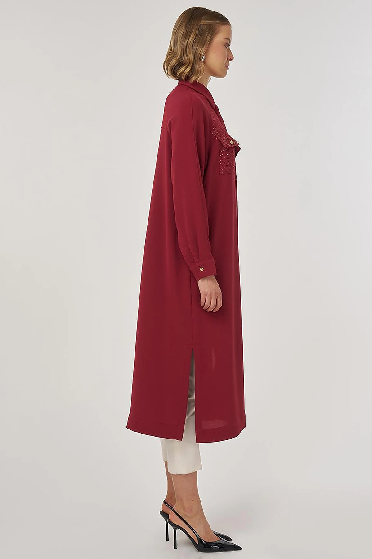 Hotfix Printed Long Tunic in Tibetan Red