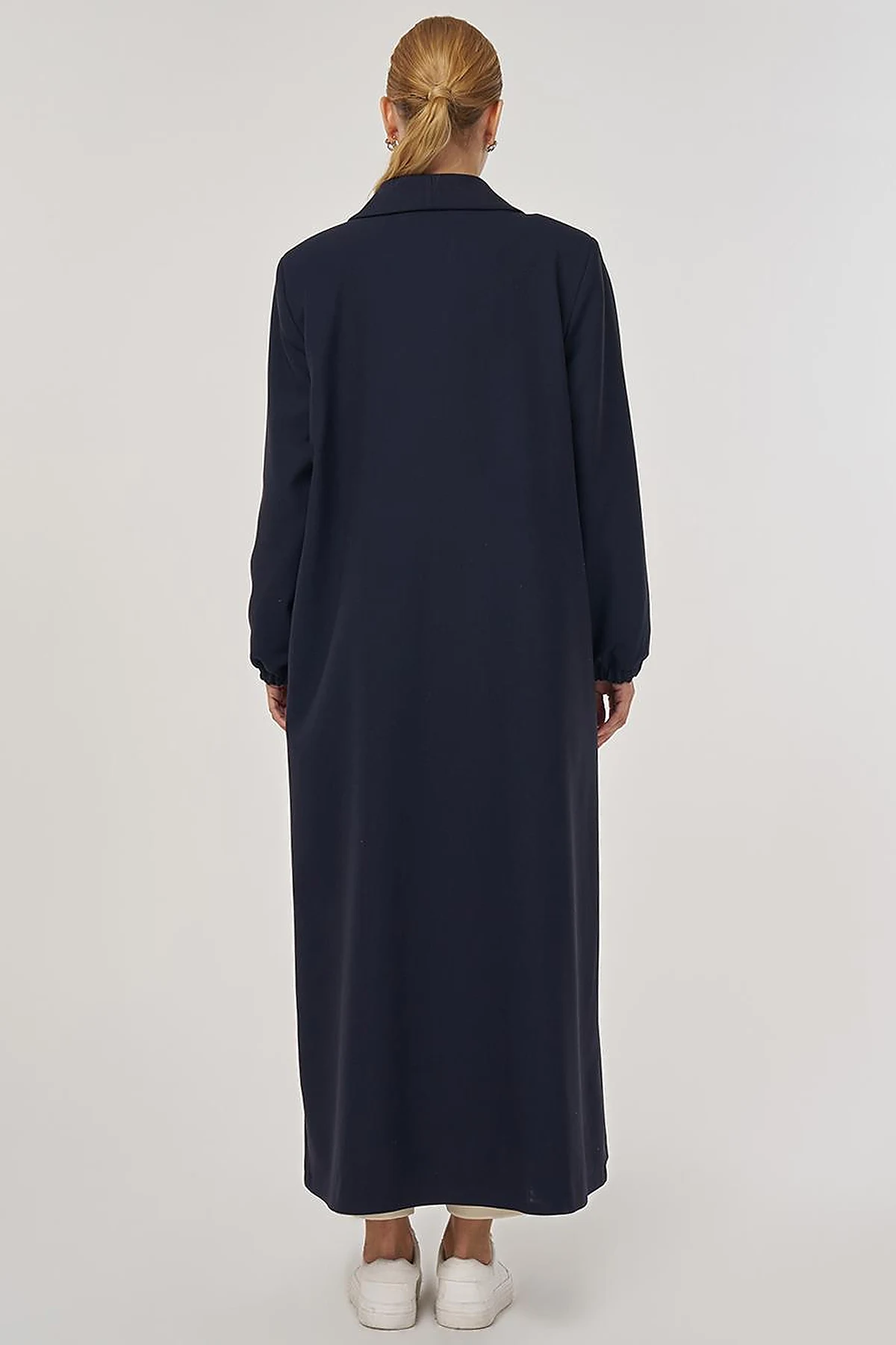 Notched Collar Viscose Coat Dark Navy
